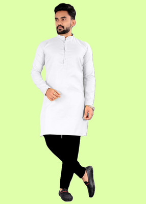 OMKAR EN TRENDS Men Printed Straight Kurta(White)