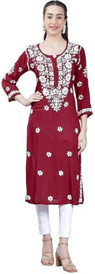 The Sufistore Women Chikan Embroidery A-line Kurta(Maroon)