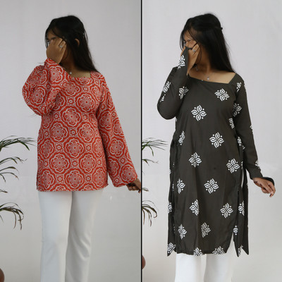 aanzri Women Printed, Geometric Print, Paisley A-line Kurta(Multicolor, Pink)