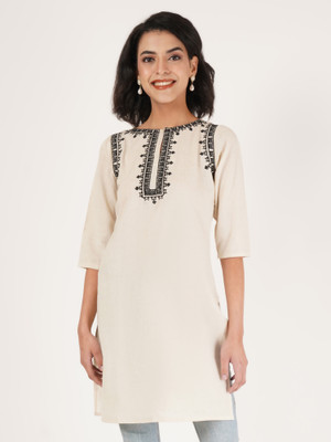 Ethic Glance Women Embroidered A-line Kurta(White)