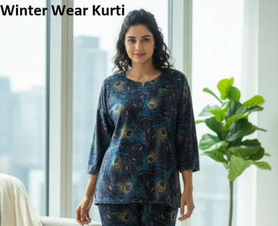 Adnika collection Women Floral Print, Printed Tunic Kurta(Blue)
