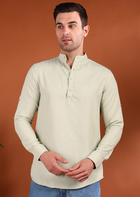allan peter Men Solid Straight Kurta(Beige)