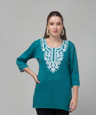 STYLE PREZONE Women Embroidered Straight Kurta(Green)