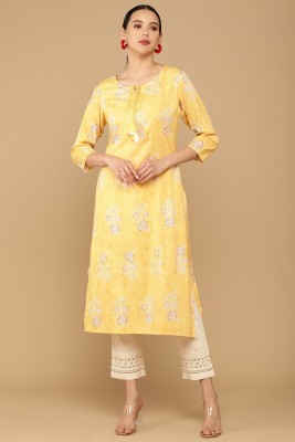 soch Women Floral Print Straight Kurta(Yellow)