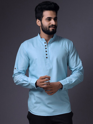 S-LINE Men Solid Straight Kurta(Light Blue)