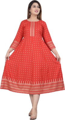 SIPEAK Wear Better, Look Better Women Printed Flared Kurta(Red)