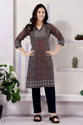 Divastri Women Printed Straight Kurta(Maroon)