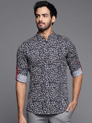 Indo Era Men Printed Straight Kurta(Dark Blue)