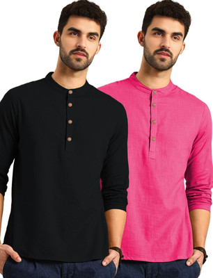 CROWNTAIL Men Solid Straight Kurta(Pink)