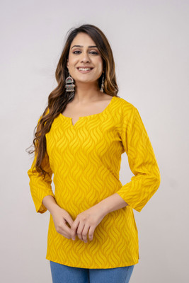ATIISUNDAR Women Paisley Flared Kurta(Yellow)