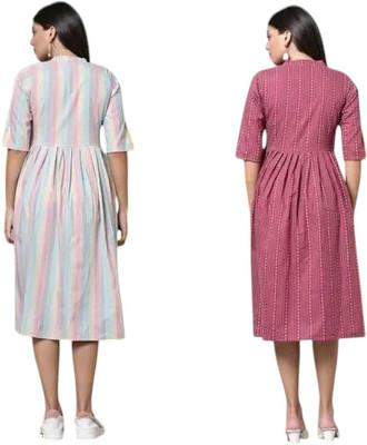 Texpa Creationxp Women A-line Multicolor Below Knee Dress
