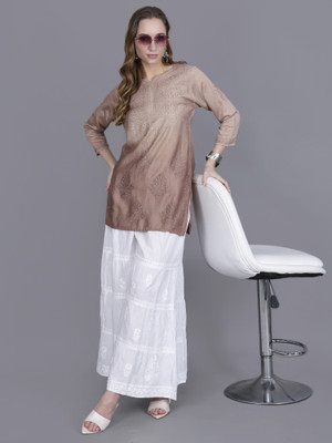 SHREE SHYAM FEBRIC Women Chikan Embroidery Straight Kurta(Brown)