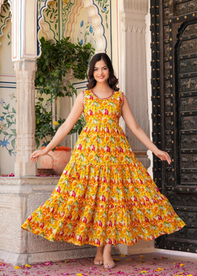 Tejal Textile Women Printed Anarkali Kurta(Multicolor)