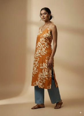 Dhakre fashion Women Floral Print Straight Kurta(Yellow)