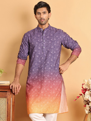 ANOUK Men Printed Straight Kurta(Purple)