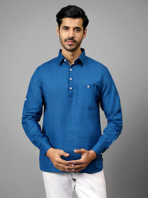 FireFish Men Solid A-line Kurta(Dark Blue)