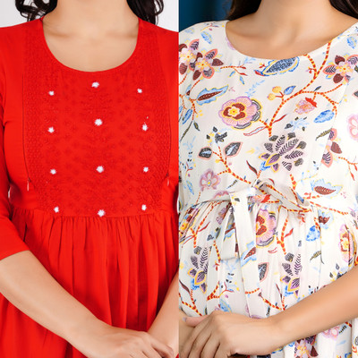 Cool Style Women Printed Anarkali Kurta(Red, White)