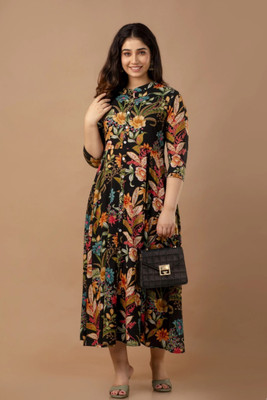 Tejal Textile Women Floral Print Anarkali Kurta(Brown)