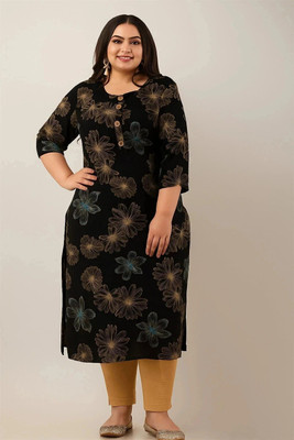 Morvi Fashion Women Printed Straight Kurta(Black)