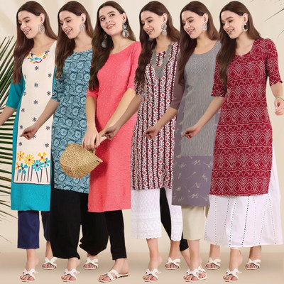 1 Stop Fashion Women Printed Straight Kurta(Multicolor)