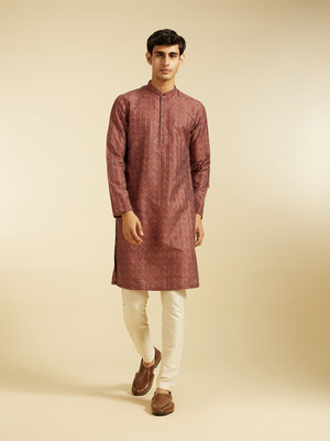 DIWAS by Manyavar Men Printed Straight Kurta(Brown)