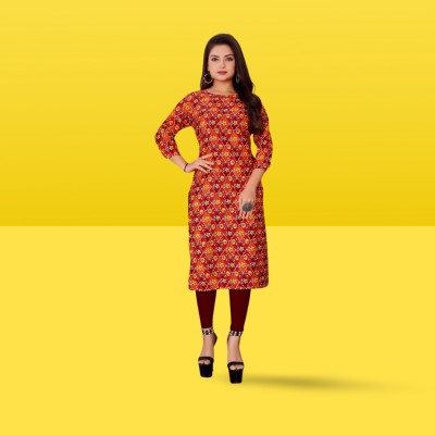 SARTHIFASHION Women Printed A-line Kurta(Orange)