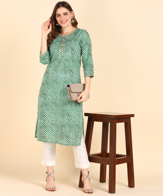 DELAWARE Women Leheriya Straight Kurta(Green)
