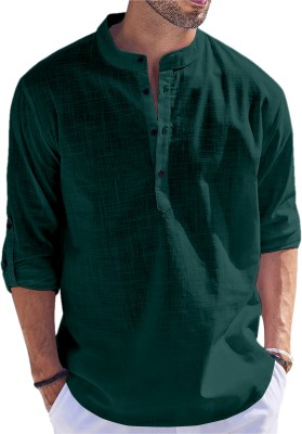 FOLGEN Men Solid Straight Kurta(Dark Green)