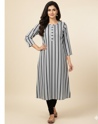 Bhangar Textiles Women Striped A-line Kurta(Grey, Black)