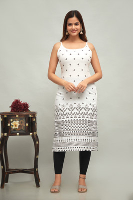 VIHAN Women Printed A-line Kurta(White)