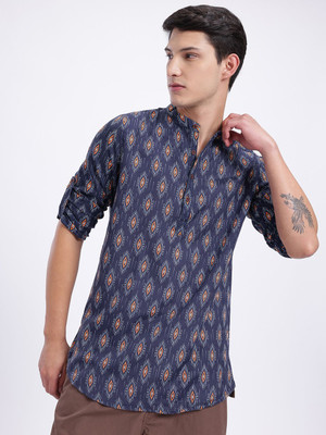 Anouk Rustic Men Printed Straight Kurta(Blue)