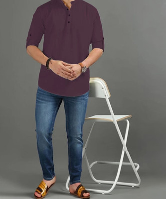 Vertali Industries Men Solid Straight Kurta(Purple)