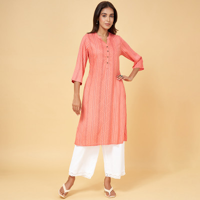 Rangmanch by Pantaloons Women Printed Straight Kurta(Pink)