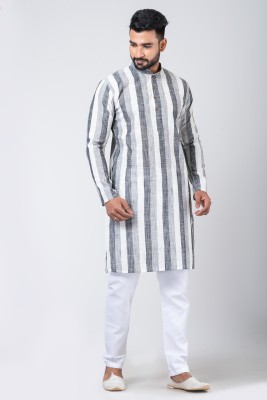 Increaft Men Striped Straight Kurta(White, Black)