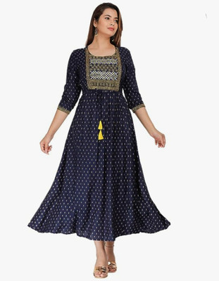 AFSIDUL Women Printed Anarkali Kurta(Blue)