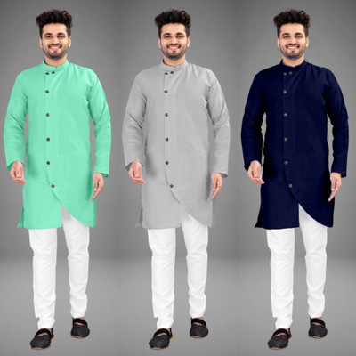 DIAMOND CLUSTER Men Self Design Trail Cut Kurta(Multicolor)