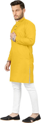 Shree Dutt Creation Men Solid Straight Kurta(Yellow)