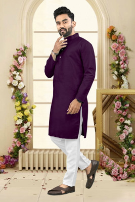 Shree Dutt Creation Men Solid Straight Kurta(Purple)