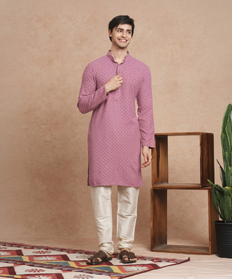 SWAGG INDIA Men Embellished Straight Kurta(Pink)