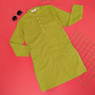 Indus Route by Pantaloons Boys Dyed/Ombre Straight Kurta(Green)