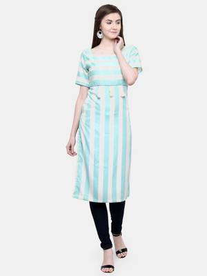 Aarsha Women Striped Straight Kurta(Light Blue)
