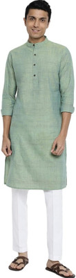 QUMASH Men Self Design Straight Kurta(Green)