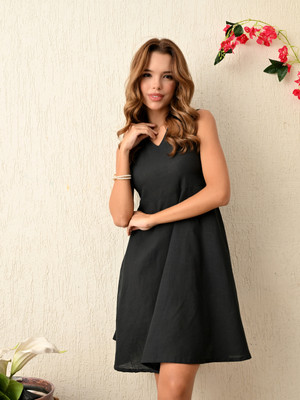 vidhani Women Solid A-line Kurta(Black)