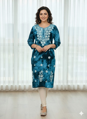 Shibra creation Women Embroidered, Dyed/Ombre Straight Kurta(Dark Blue)