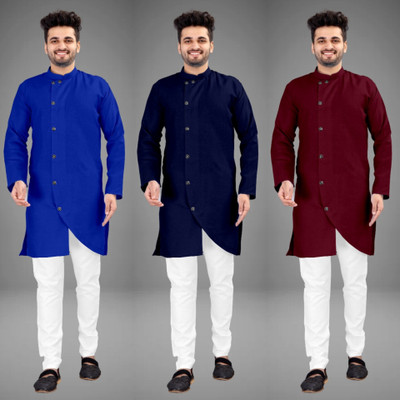 DIAMOND CLUSTER Men Solid Trail Cut Kurta(Multicolor)