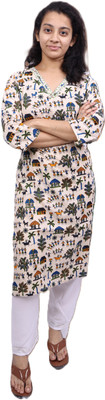 PickCell Women Printed Ethnic Dress Kurta(Beige)