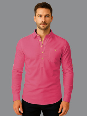 indirae Men Solid A-line Kurta(Pink)