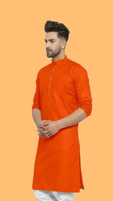 Anuj Fashion Men Solid A-line Kurta(Orange)