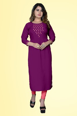 HAYA FASHION Women Embroidered Straight Kurta(Purple)