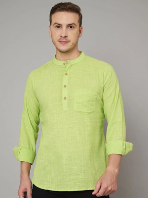 JAPER KURTI Men Self Design Straight Kurta(Green)